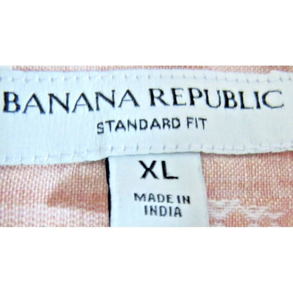 Banana Republic Mens XL Pink Striped Linen Cotton Button Down Shirt Standard Fit